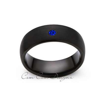 8mm,Black Tungsten,Blue Sapphire,Band,Gun Metal, Black Brushed,Tungsten Rings,Mens Wedding Band,Comfort Fit - LUXURY BANDS LA
