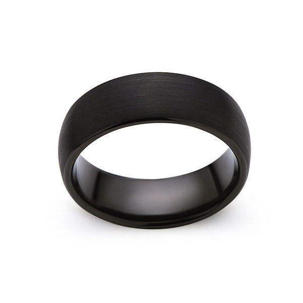 Black Tungsten Wedding Band - Brushed Black Ring - 8MM - Unisex Ring - Dome - Tungsten Carbide- Engagement Band - Comfort Fit - LUXURY BANDS LA