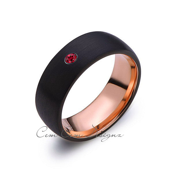 8mm,Mens,Red Ruby,Black Brushed,Rose Gold,Tungsten Ring,Birthstone,Wedding Band,Comfort Fit - LUXURY BANDS LA