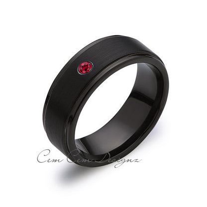 8mm,Red Ruby,Black Gun Metal Brushed,Tungsten Rings,Mens Wedding Band,Matching,Comfort Fit - LUXURY BANDS LA