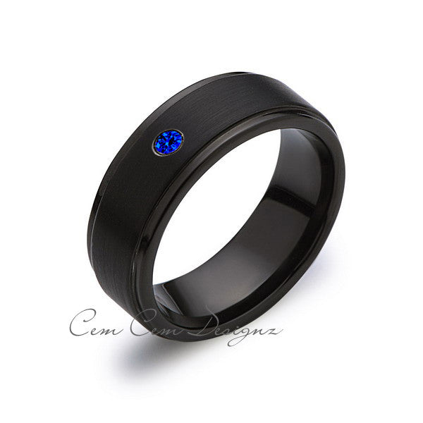 8mm,Blue Sapphire,Black Gun Metal Brushed,Tungsten Rings,Mens Wedding Band,Matching,Comfort Fit - LUXURY BANDS LA