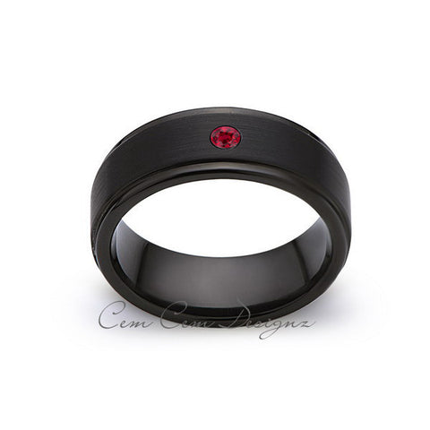 8mm,Red Ruby,Black Gun Metal Brushed,Tungsten Rings,Mens Wedding Band,Matching,Comfort Fit - LUXURY BANDS LA