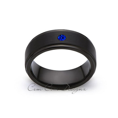 8mm,Blue Sapphire,Black Gun Metal Brushed,Tungsten Rings,Mens Wedding Band,Matching,Comfort Fit - LUXURY BANDS LA
