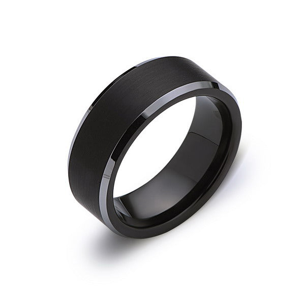 Black Tungsten Wedding Ring - 8MM - Brushed - Beveled High Polish Edges - Engagement Band - Comfort Fit - LUXURY BANDS LA