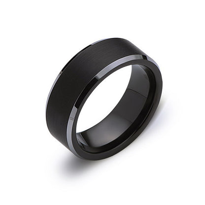Black Tungsten Wedding Ring - 8MM - Brushed - Beveled High Polish Edges - Engagement Band - Comfort Fit - LUXURY BANDS LA