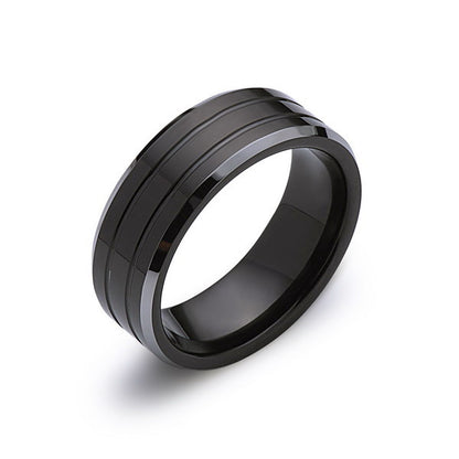 Black Tungsten Wedding Band - 8MM - High Polish - Mens Ring - Silver Beveled Edges - LUXURY BANDS LA