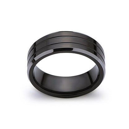 Black Tungsten Wedding Band - 8MM - High Polish - Mens Ring - Silver Beveled Edges - LUXURY BANDS LA