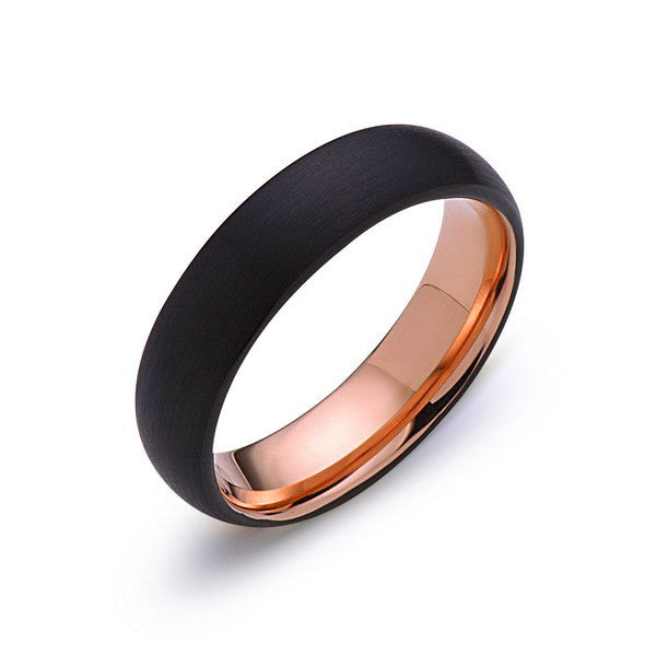 Rose Gold Tungsten Wedding Band - Black Dome Brushed Ring - 6mm Ring - Unique Engagment Band - Comfor Fit - LUXURY BANDS LA