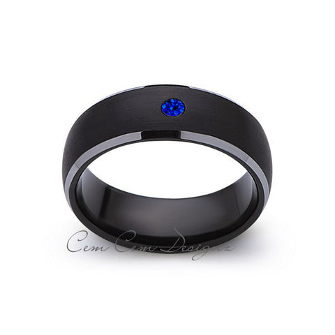 8mm,Black and Gray Tungsten,Blue Sapphire,Band,Gun Metal,Black Brushed,Tungsten Rings,Mens Wedding Band,Comfort Fit - LUXURY BANDS LA
