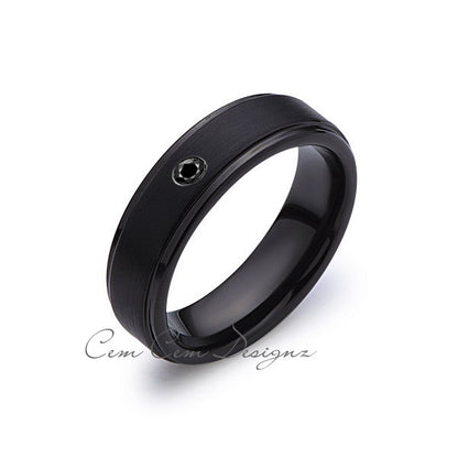 6mm,Black Diamond,Black Gun Metal Brushed,Tungsten Rings,Mens Wedding Band,Matching,Comfort Fit - LUXURY BANDS LA