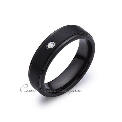 6mm,Diamond,Black Gun Metal Brushed,Tungsten Rings,Mens Wedding Band,Matching,Comfort Fit - LUXURY BANDS LA