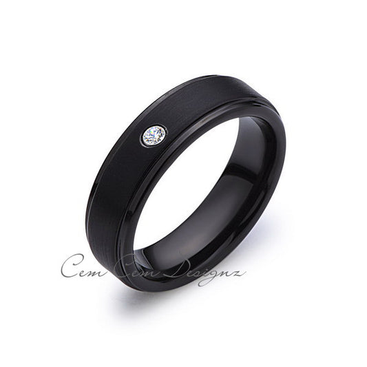 6mm,Diamond,Black Gun Metal Brushed,Tungsten Rings,Mens Wedding Band,Matching,Comfort Fit - LUXURY BANDS LA