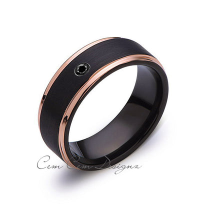 8mm,Mens,Black Diamond Band,Black Brushed,Rose Gold,Tungsten Ring,Rose Gold,Wedding Ring,Comfort Fit - LUXURY BANDS LA