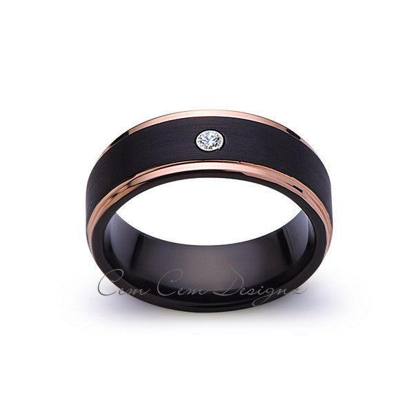 8mm,Mens,Diamond Band,Black Brushed,Rose Gold,Tungsten Ring,Rose Gold,Wedding Ring,Comfort Fit - LUXURY BANDS LA