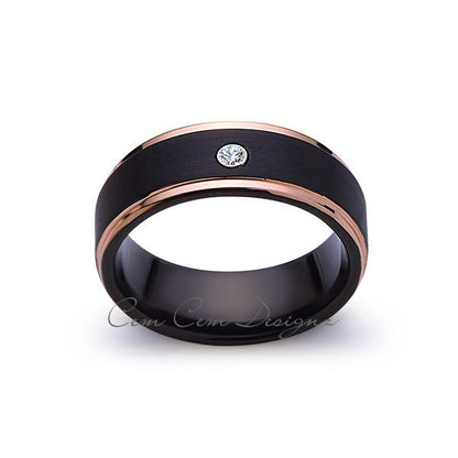 8mm,Mens,Diamond Band,Black Brushed,Rose Gold,Tungsten Ring,Rose Gold,Wedding Ring,Comfort Fit - LUXURY BANDS LA