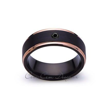 8mm,Mens,Black Diamond Band,Black Brushed,Rose Gold,Tungsten Ring,Rose Gold,Wedding Ring,Comfort Fit - LUXURY BANDS LA