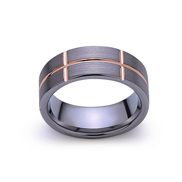 Rose Gold Tungsten Ring - Gray Brushed Wedding Band - 8 mm Ring - Unique Engagment Band - Comfort Fit - LUXURY BANDS LA