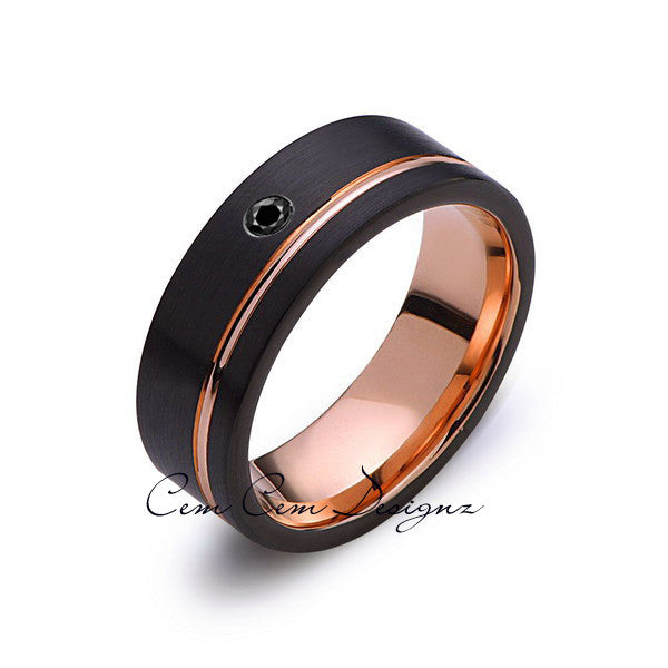 8mm,Mens,Black Diamond,Black Brushed,Rose Gold,Tungsten Ring,Rose Gold,Wedding Band,Comfort Fit - LUXURY BANDS LA