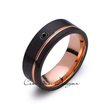 8mm,Mens,Black Diamond,Black Brushed,Rose Gold,Tungsten Ring,Rose Gold,Wedding Band,Comfort Fit - LUXURY BANDS LA