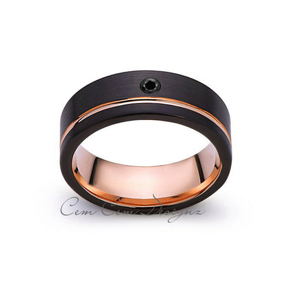 8mm,Mens,Black Diamond,Black Brushed,Rose Gold,Tungsten Ring,Rose Gold,Wedding Band,Comfort Fit - LUXURY BANDS LA