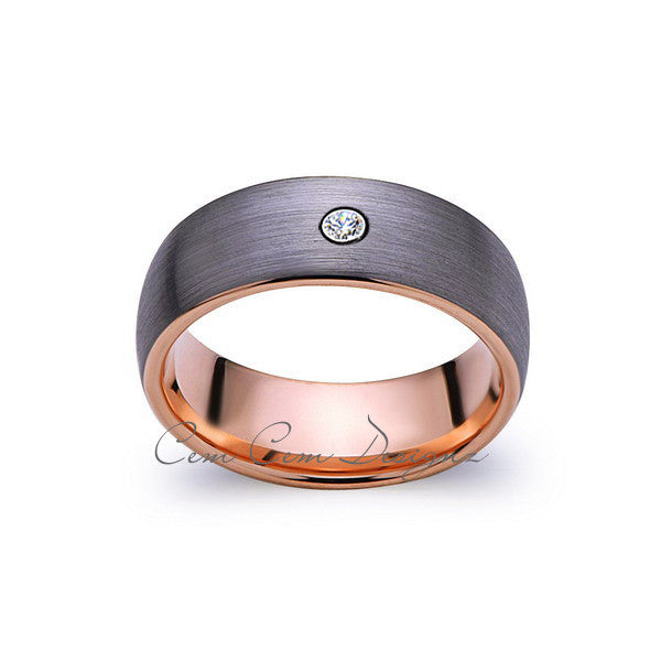 8mm,Mens,Diamond,Gray Brushed,Rose Gold,Tungsten Ring,Rose Gold,Wedding Band,Comfort Fit - LUXURY BANDS LA