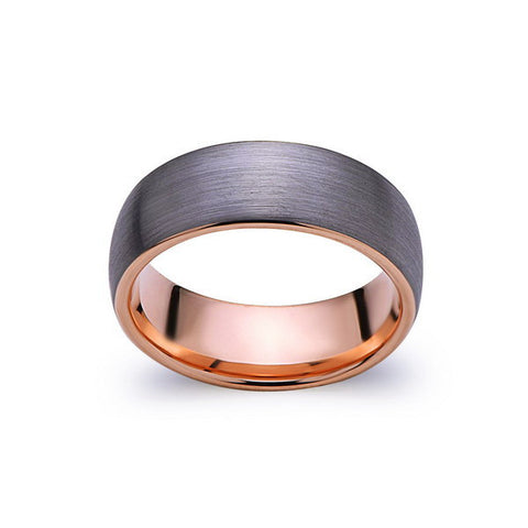 Rose Gold Tungsten Wedding Band - Gray Brushed Tungsten Ring - 8mm Dome - Mens Ring - Tungsten Carbide - Engagement Band - Comfort Fit - LUXURY BANDS LA