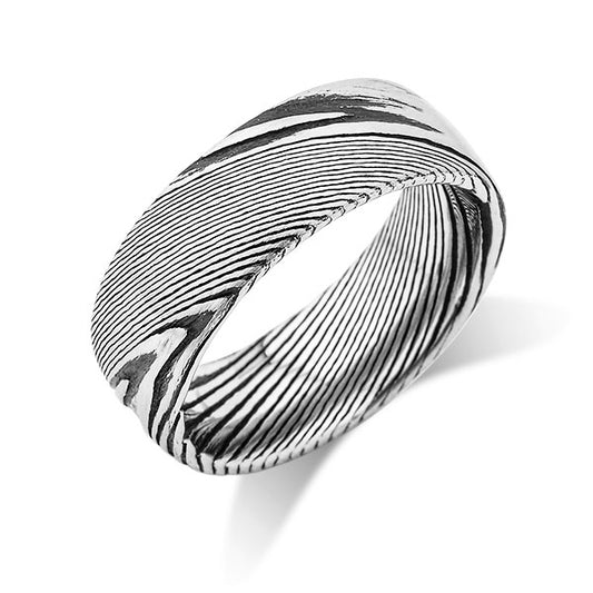Damascus Steel Wedding Band - Designer Engagement Ring - 8MM - Comfort Fit - LUXURY BANDS LA