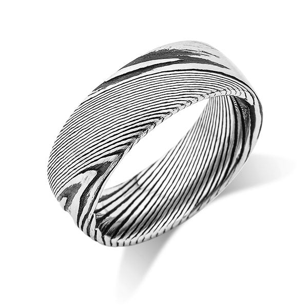 Damascus Steel Wedding Band - Designer Engagement Ring - 8MM - Comfort Fit