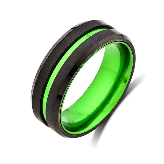 Mens Green Wedding Band - New Green Tungsten Ring - 8mm Ring - Unique Green Engagement Band - Comfort Fit