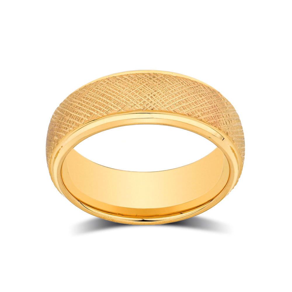 Yellow Gold Wedding Band -  Tungsten Ring - Honey Comb Design - Satin Engagement Ring - LUXURY BANDS LA