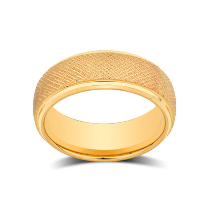 Yellow Gold Wedding Band -  Tungsten Ring - Honey Comb Design - Satin Engagement Ring - LUXURY BANDS LA