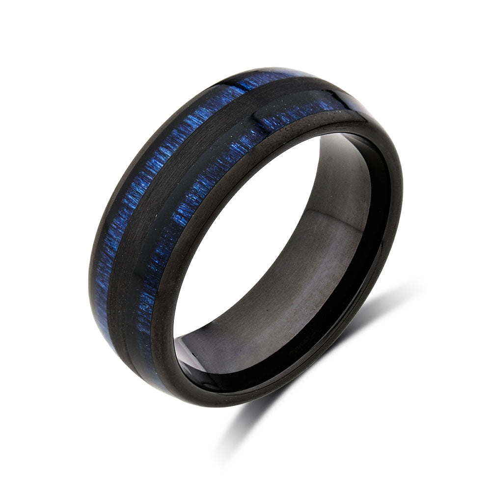 Koa Wood Wedding Ring - Blue Tungsten Engagement Band - 8mm - Comfort Fit - LUXURY BANDS LA