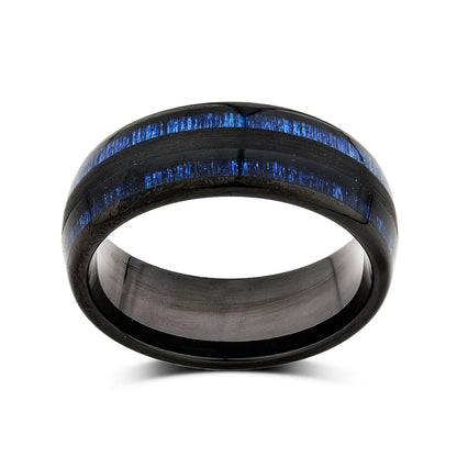 Koa Wood Wedding Ring - Blue Tungsten Engagement Band - 8mm - Comfort Fit - LUXURY BANDS LA