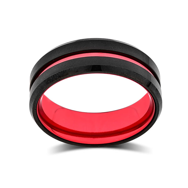 Mens Red Wedding Band - New Red Tungsten Ring - 8mm Ring - Unique Red Engagement Band