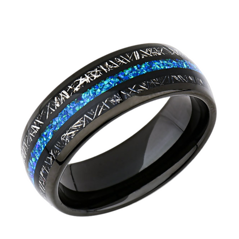 8MM Meteorite  Opal Mens Tungsten Ring