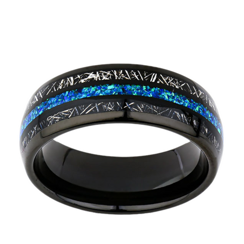 Meteorite  Opal Mens Tungsten Ring