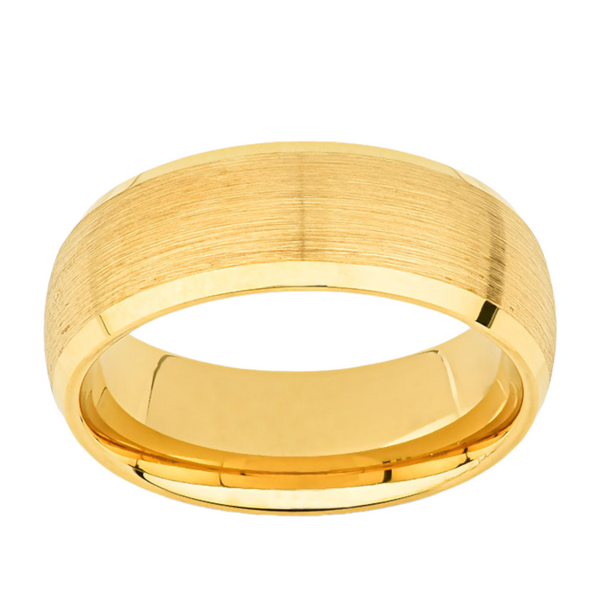 Yellow Gold Tungsten Wedding Band - 8MM - Beveled Edges - Comfort Fit