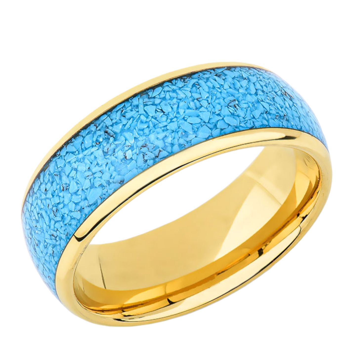 Yellow Gold Tungsten Band- 8MM - Turquoise Mens Ring - Unique Mens Ring - LUXURY BANDS LA