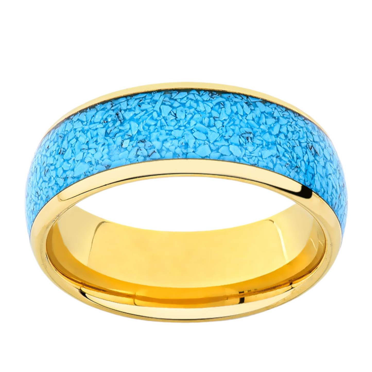 Yellow Gold Tungsten Band- 8MM - Turquoise Mens Ring - Unique Mens Ring - LUXURY BANDS LA