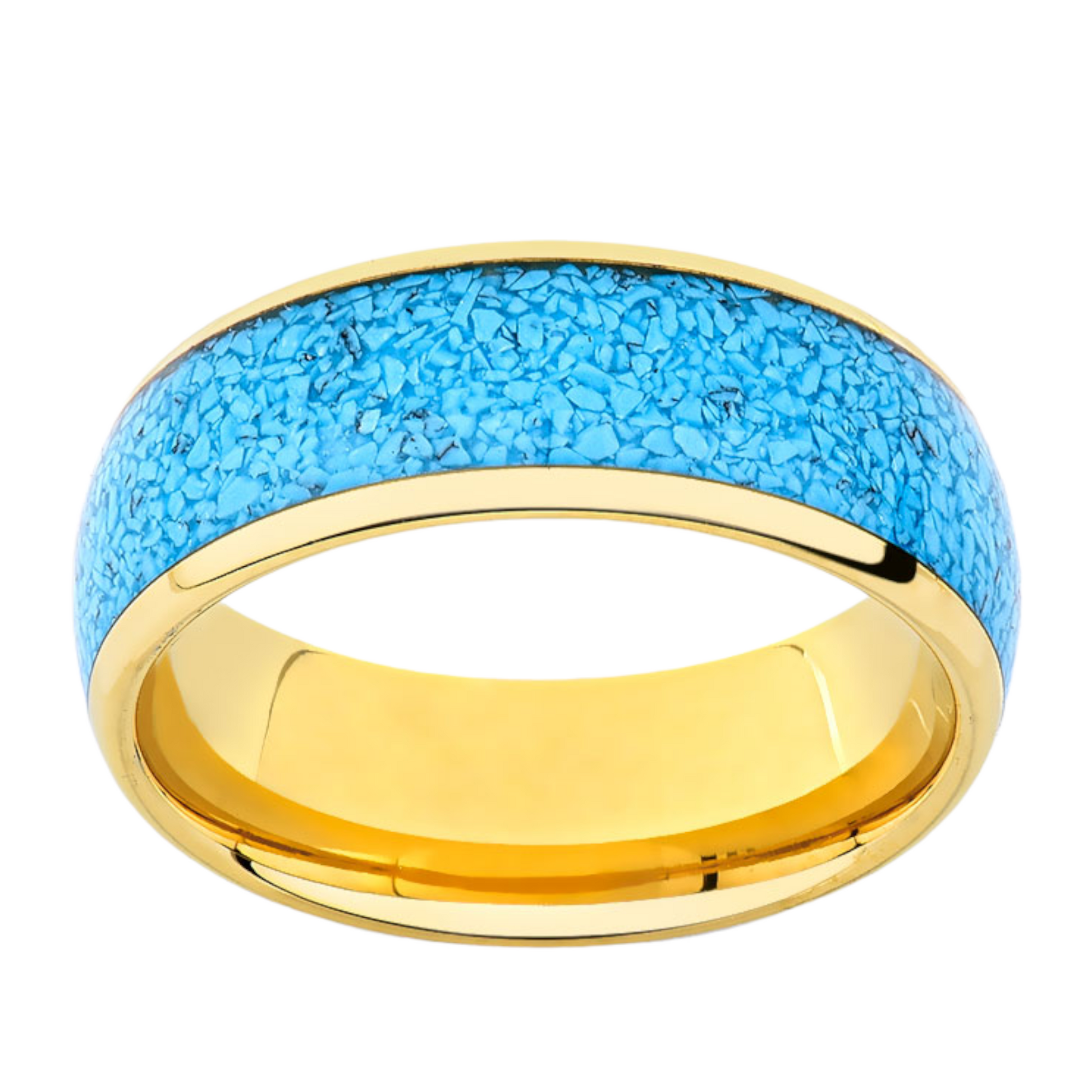 Yellow Gold Tungsten Band- 8MM - Turquoise Mens Ring - Unique Mens Ring - LUXURY BANDS LA