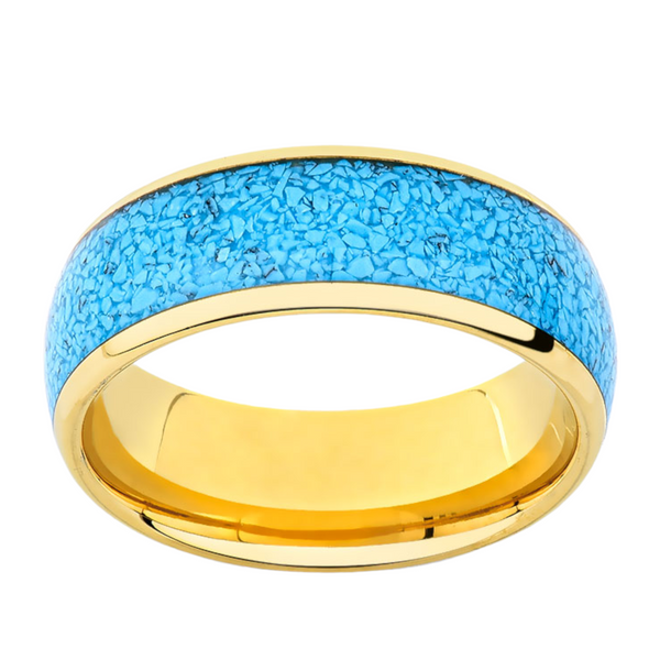 Yellow Gold Tungsten Band- 8MM - Turquoise Mens Ring - Unique Mens Ring