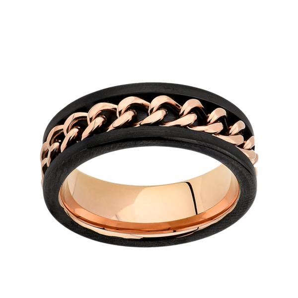 Mens Rose Gold Miami Cuban Spinner Chain Ring