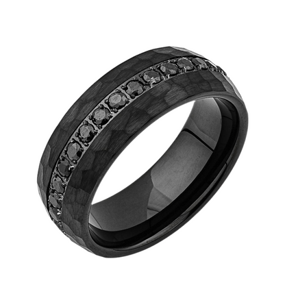Black Diamond Mens Ring - Diamond Mens Tungsten Band - 8MM - Unique Ring - LUXURY BANDS LA