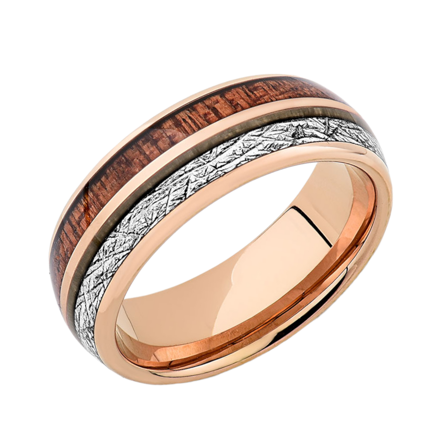 Rose Gold Koa Wood Ring -  8MM  Mens Meteorite Tungsten Band - Unique Mens Engagement rings - LUXURY BANDS LA