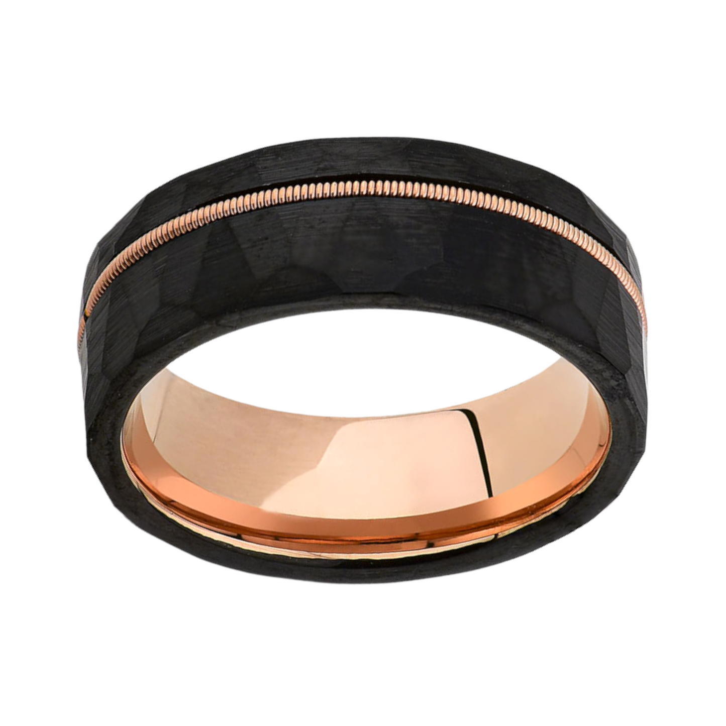 Rose Gold Guitar String Rocker Tungsten Ring