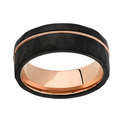 Rose Gold Guitar String Rocker Tungsten Ring