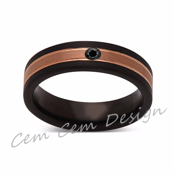 6mm,Unique,Black Diamond,Brushed Rose Gold, Black Brushed,Tungsten Ring,Mens Wedding Band,Comfort Fit - LUXURY BANDS LA