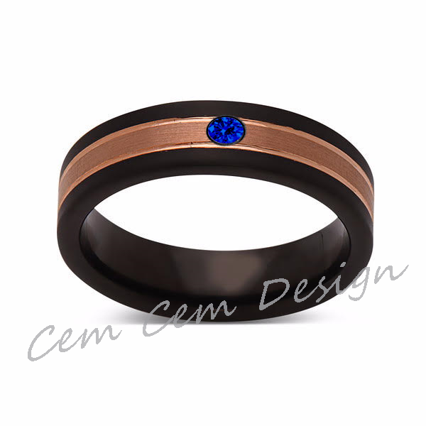 6mm,Unique,Blue Sapphire,Brushed Rose Gold, Black Brushed,Tungsten Ring,Mens Wedding Band,Comfort Fit - LUXURY BANDS LA